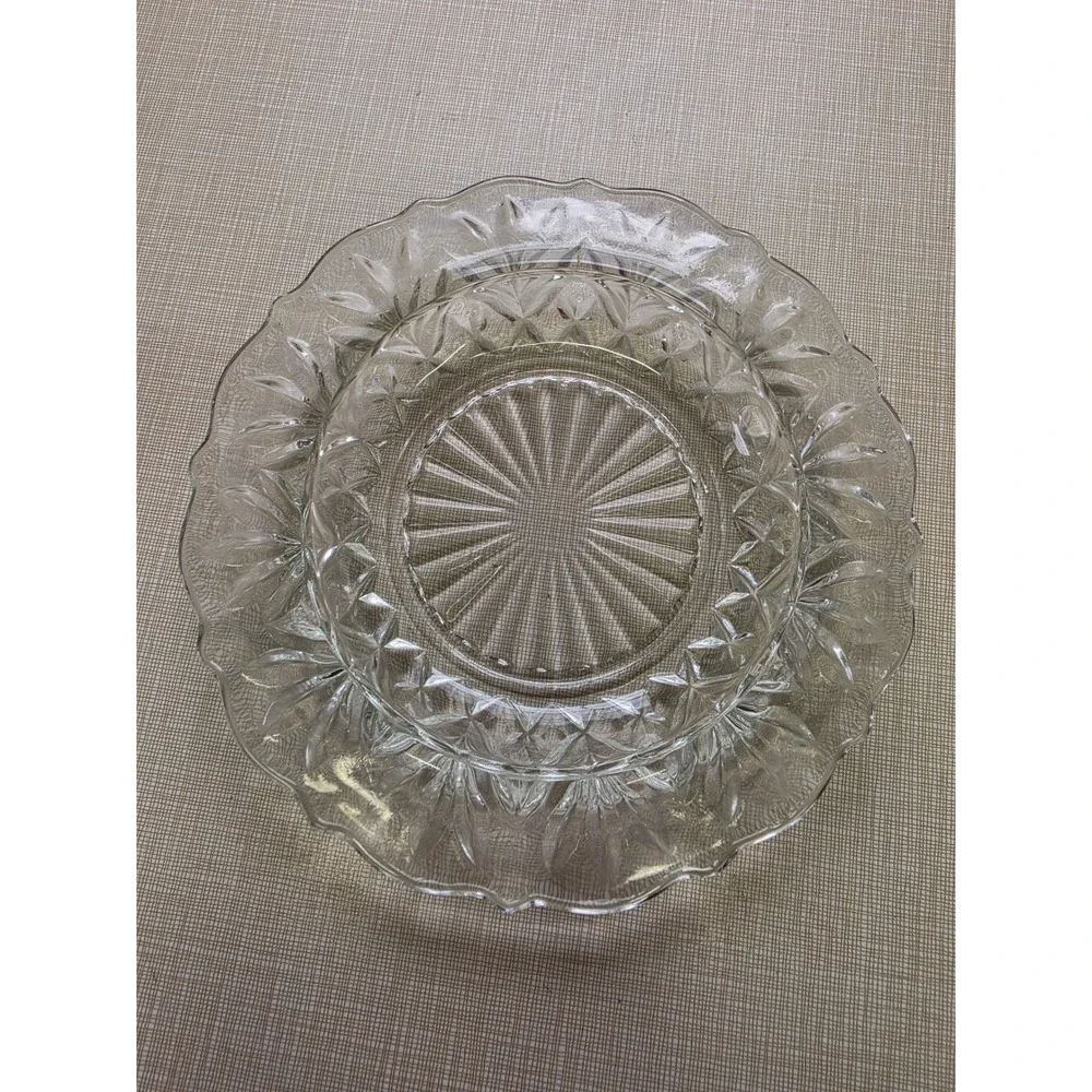 Vintage Clear Pressed Glass Round Butter Dish with Domed Lid Starburst Diamond